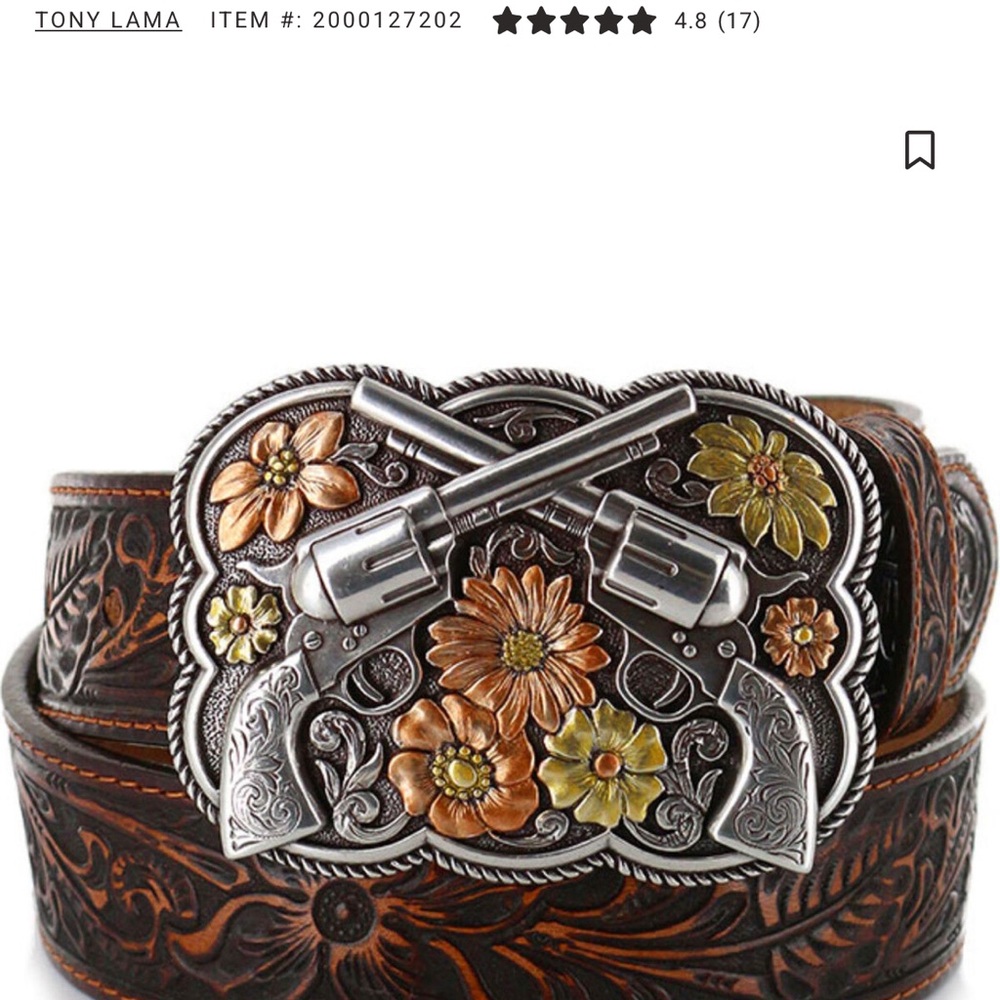 Tony Lama belt with guns buckle 34